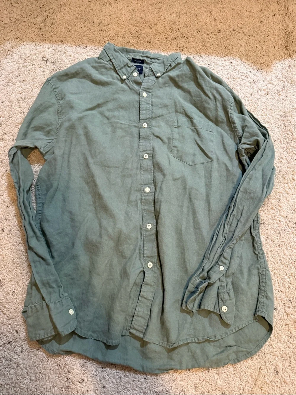 J. Crew Men's Button-Down Shirt in Olive Green